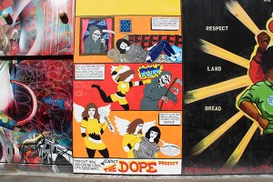 Still a work in progress, this new mural on Clarion Alley depicts how to stop a drug overdose with Narcan, as well as how to get involved in the greater project of harm reduction.