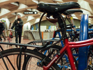 The bicycle rack inside 16th Street BART station, full in April. A BART police officer said securing a bicycle with only a cable lock "is like not locking the bike at all."