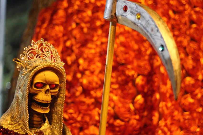Detail of the Santa Muerte altar, which was created by Axel Madrid and two companions. 